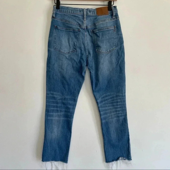 Madewell High Rise Slim Boyjean Raw Edge Hem Medium Blue Wash Distressed - Picture 5 of 13